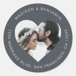 ハートシェイプ結婚フォトの差出人住所ブラック ラウンドシール