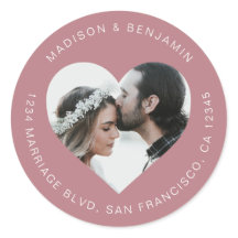 ハートシェイプ結婚写真の差出人住所紫