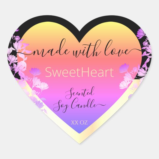 ハートシェイプ製品パッケージラベルレインボー金ゴールド ハートシール (正面)