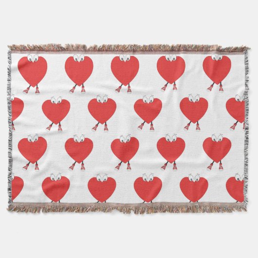 ハートシェイプ赤かわいいラブキャラクターデザイン スローブランケット (正面)