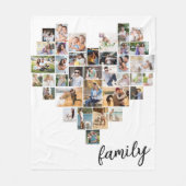 ハートシェイプ36フォトコラージファミリースクリプトホワイト フリースブランケット (正面)