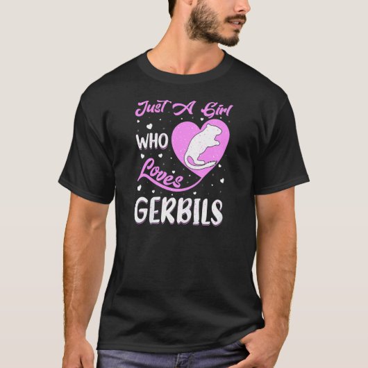 ハートシェイプGerbil単にGerbilsを愛する女の子 Tシャツ (正面)