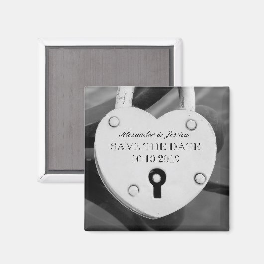 ハートシェイプlove lock photo日付マグネットを保存 マグネット (正面/裏面)