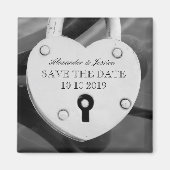 ハートシェイプlove lock photo日付マグネットを保存 マグネット (正面)