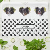 ハートシェイプPet写真テンプレートとPaws & Name キッチンタオル (折り畳み)