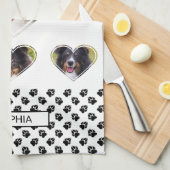 ハートシェイプPet写真テンプレートとPaws & Name キッチンタオル (四つ折り)