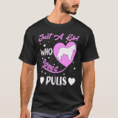 ハートシェイプPuli犬Pulisを愛する女の子 Tシャツ (正面)