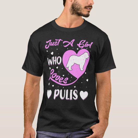 ハートシェイプPuli犬Pulisを愛する女の子 Tシャツ (正面)