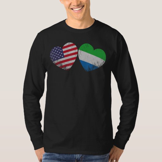 ハートシエラレオネアン米国国旗の愛国的な家族 Tシャツ (正面)