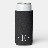 ハートシックミニマルイニシャルモノグラムブラックダマスク スリム缶クーラー (Seltzer裏面)