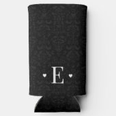 ハートシックミニマルイニシャルモノグラムブラックダマスク スリム缶クーラー (裏面)