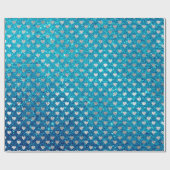 ハートシルバーグレーグリッターターコイズ海ブルー ラッピングペーパー (フラット)