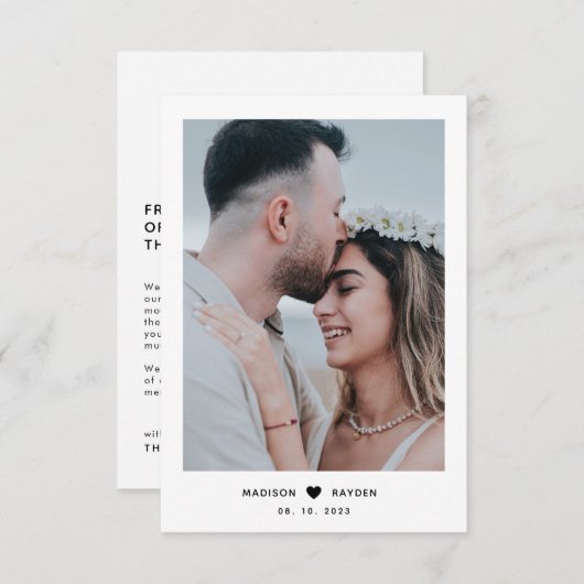 ハートシンプルとクラスフォトスクリプ結婚ト サンキューカード (正面/裏面)