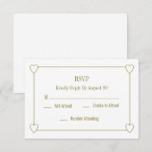 ハートシンプルとロマンチックホワイトウェディングRSVP ノートカード (正面/裏面)