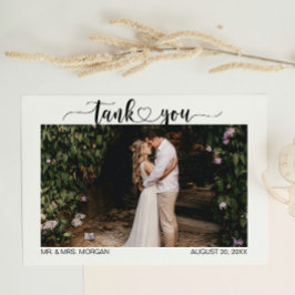 ハートシンプルと写真を含むスクリプト | 結婚s サンキューカード