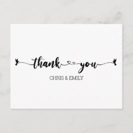 ハートシンプルと鳥の書道ありがとう ポストカード