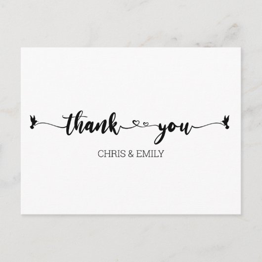 ハートシンプルと鳥の書道ありがとう ポストカード (正面)