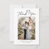 ハートシンプルの写真を使用したミニマル結婚リストスクリプト サンキューカード (正面)
