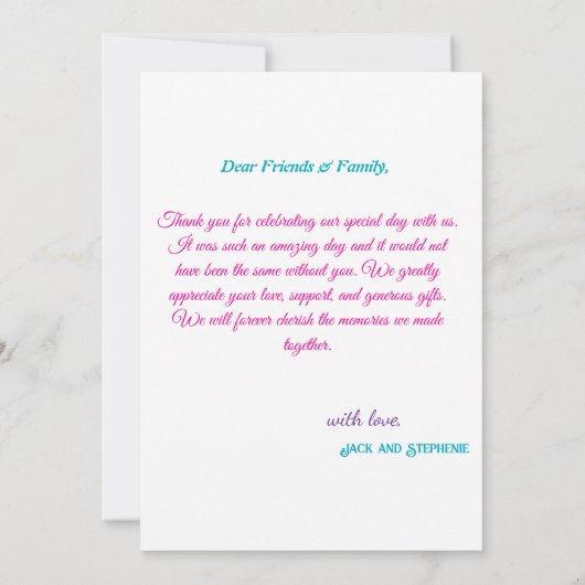 ハートシンプルの写真を含むミニマル結婚リストの サンキューカード (裏面)