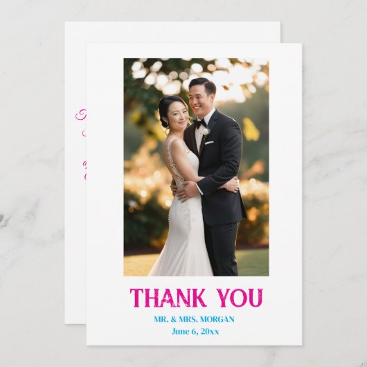 ハートシンプルの写真を含むミニマル結婚リストの サンキューカード (正面/裏面)