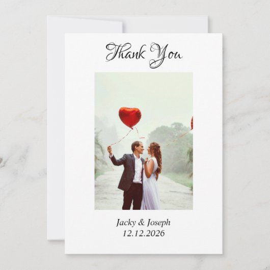 ハートシンプルの写真を含むミニマル結婚リストの サンキューカード (正面)