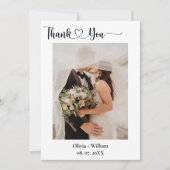 ハートシンプルの写真を含むミニマル結婚リストの サンキューカード (正面)