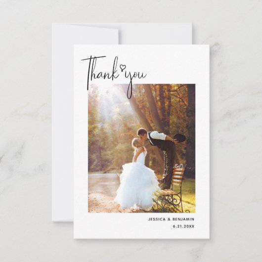 ハートシンプルの写真を含むミニマル結婚リストの サンキューカード (正面)