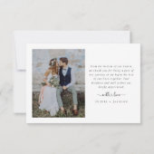 ハートシンプルの写真を含むミニマル結婚リストの サンキューカード (裏面)