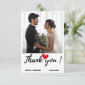 ハートシンプルの写真を含むミニマル結婚リストの サンキューカード (スタンド正面)