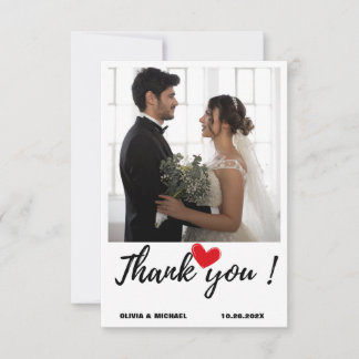 ハートシンプルの写真を含むミニマル結婚リストの サンキューカード