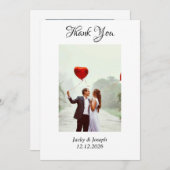 ハートシンプルの写真を含むミニマル結婚リストの サンキューカード (正面/裏面)