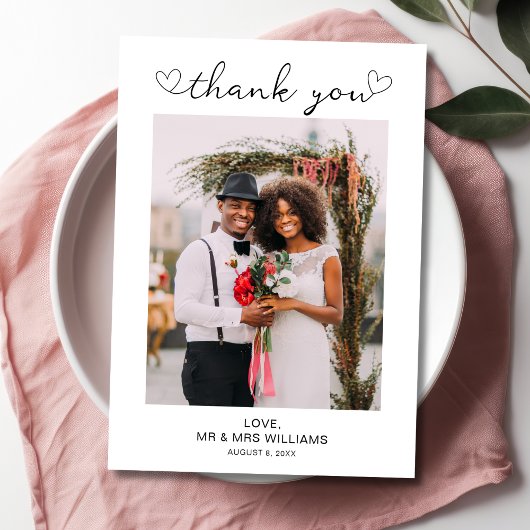 ハートシンプルの写真を含むミニマル結婚リストの サンキューカード