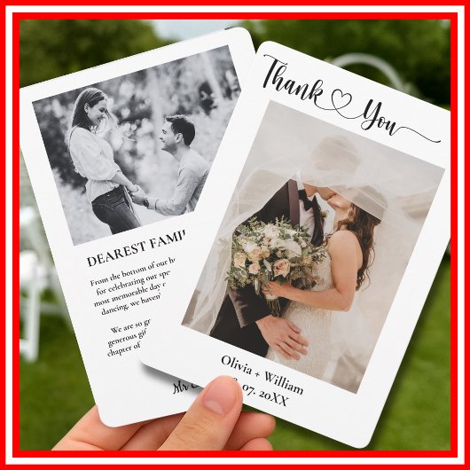 ハートシンプルの写真を含むミニマル結婚リストの サンキューカード