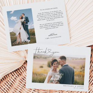 ハートシンプルの写真を含む結婚スクリプト サンキューカード