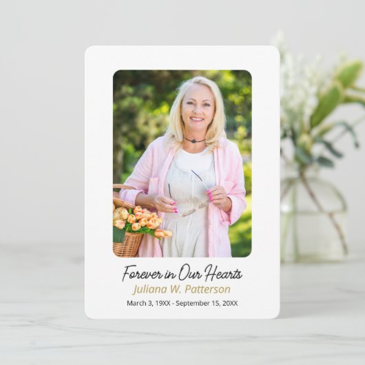 ハートシンプルの葬儀で永遠に写真 サンキューカード (スタンド正面)