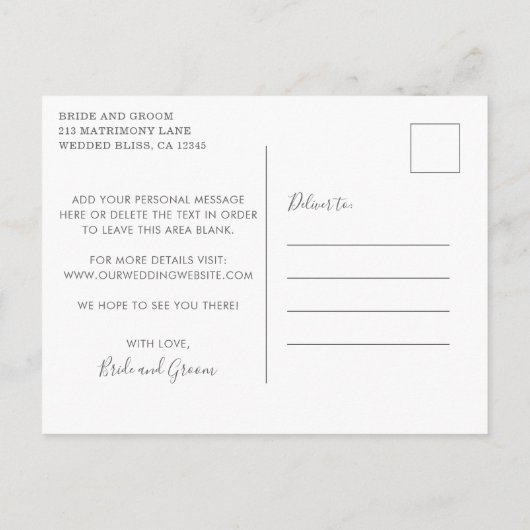 ハートシンプルカレンダー結婚式の日付を保存 案内ポストカード (裏面)