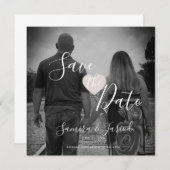 ハートシンプルピンクフォト日付磁石を保存 (正面/裏面)