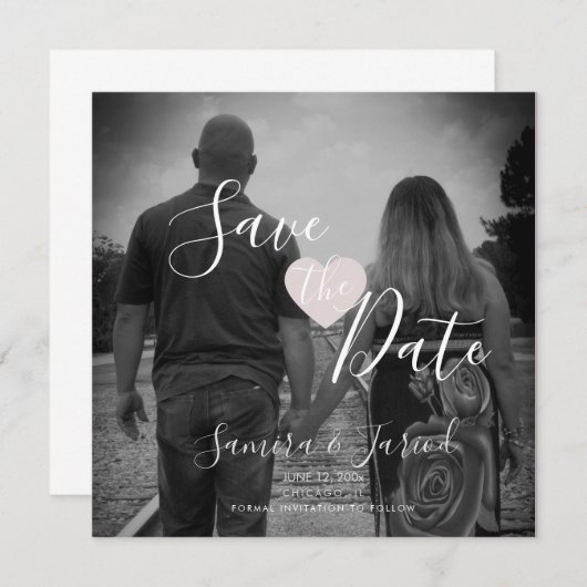 ハートシンプルピンクフォト日付磁石を保存 (正面/裏面)