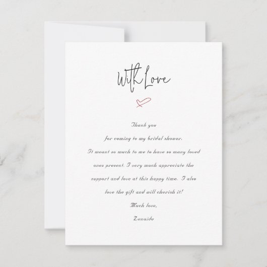 ハートシンプルブライダルシャワーありがとうメッセージカード サンキューカード (正面)