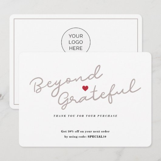 ハートシンプル付きスクリプト – ビジネスサンキューカード サンキューカード (正面/裏面)