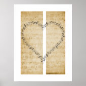 ハートシートミュージック上のヴィンテージの形のミュージックノート ポスター (正面)