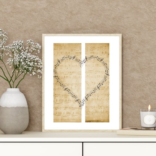 ハートシートミュージック上のヴィンテージの形のミュージックノート ポスター