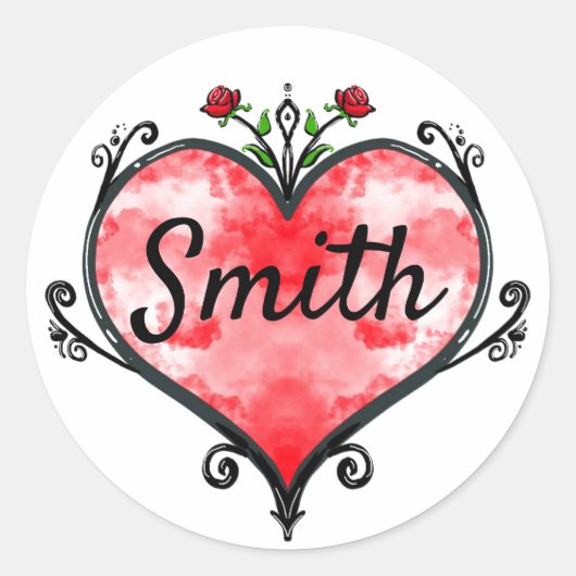 ハートシール，名前 ラウンドシール (正面)