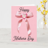 ハートジェムピンクコケットボウハッピーマザーズデイ カード (黄色い花)