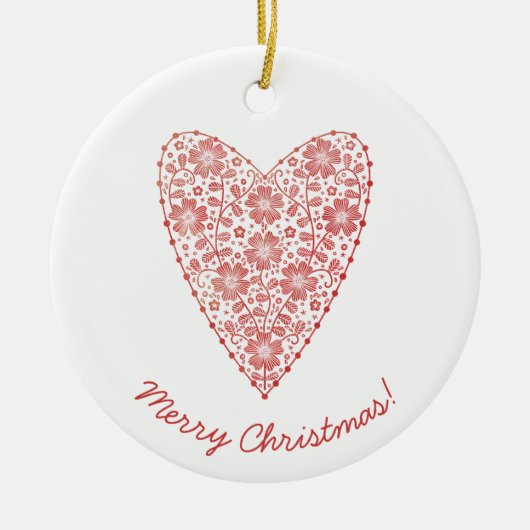 ハートスカンジナビア赤白クリスマス セラミックオーナメント (正面)