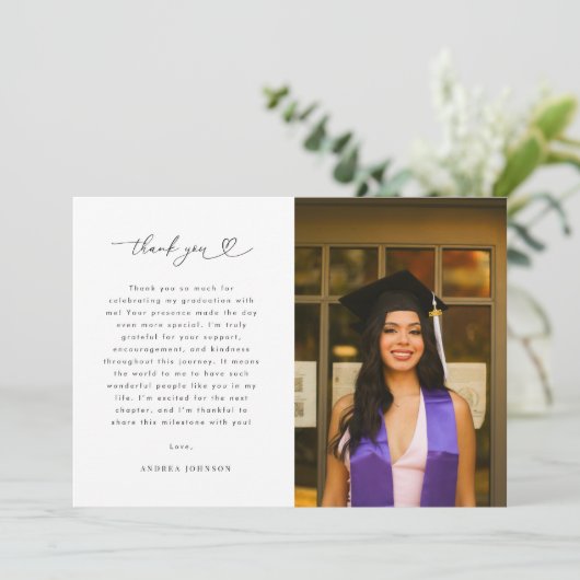 ハートスクリプトのミニマル2写真卒業パーティー サンキューカード (スタンド正面)