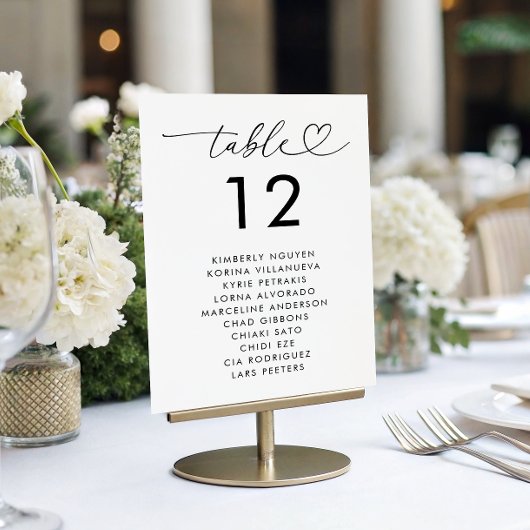 ハートスクリプトの席次表 ネーム ミニマル ウェディング テーブルナンバー