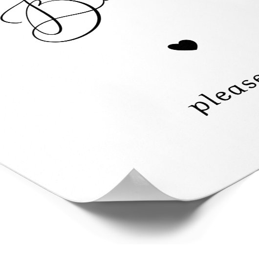 ハートスクリプトデザートバー結婚白黒の記号 ポスター (角)