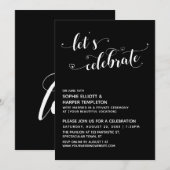 ハートスクリプトブラックレセプションを祝おう 招待状 (正面/裏面)