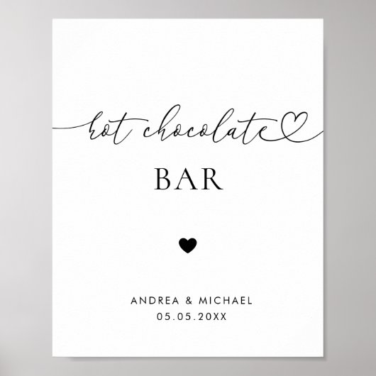 ハートスクリプトホットチョコレートバー冬の結婚式のサイン ポスター (正面)